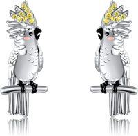 wholesale 925 Sterling Silver Bird Stud Earrings - Cockatoo Design with Yellow Stones and Pink Beak for Women's-Parrot Stud-Parrot Stud