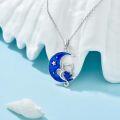 wholesale 925 Sterling Silver Crescent Moon & Heart Cat Pendant Necklace Blue Crystal Stone s for Women-0-4