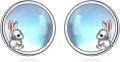 wholesale 925 Sterling Silver Round Blue Stone Rabbit Stud Earrings for Women-0-0