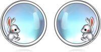 wholesale 925 Sterling Silver Round Blue Stone Rabbit Stud Earrings for Women-Bunny Earrings