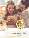 TOUPOP 14K Gold Claddagh Pendant Necklace, Irish Heart Celtic Jewelry Gift-0-4
