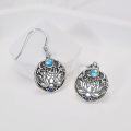 wholesale 925 Sterling Silver Round Lotus Flower Drop Earrings with Moonstone and Sapphire Accents-0-1