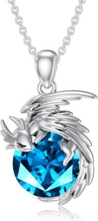 wholesale Sterling Silver Birthstone Wyvern Dragon Pendant Necklace for Women-December(Blue Topaz)