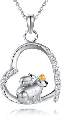 wholesale 925 Sterling Silver Heart-Shaped Dog and Frog Charm Pendant Necklace - Gifts for Women/Mom/Sister-capybaras