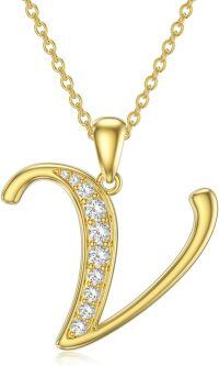 wholesale 14K Gold Moissanite A Z Initial Necklace for Women 16+2 -V