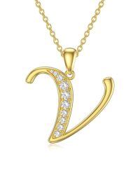 wholesale 14k Yellow Gold Lab Diamond Initial Letter Necklace Wholesale With Chain-V