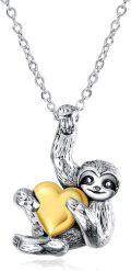 wholesale 925 Sterling Silver and Yellow Gold Plated Crystal Heart Sloth Pendant Necklace for Women & Men-0-0