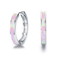 wholesale 925 Sterling Silver Simulated Opal Hoop Earrings for Women Hypoallergenic Huggie Hinged Hoops Colorful Jewelry Gift-20mm Silver Pink-20