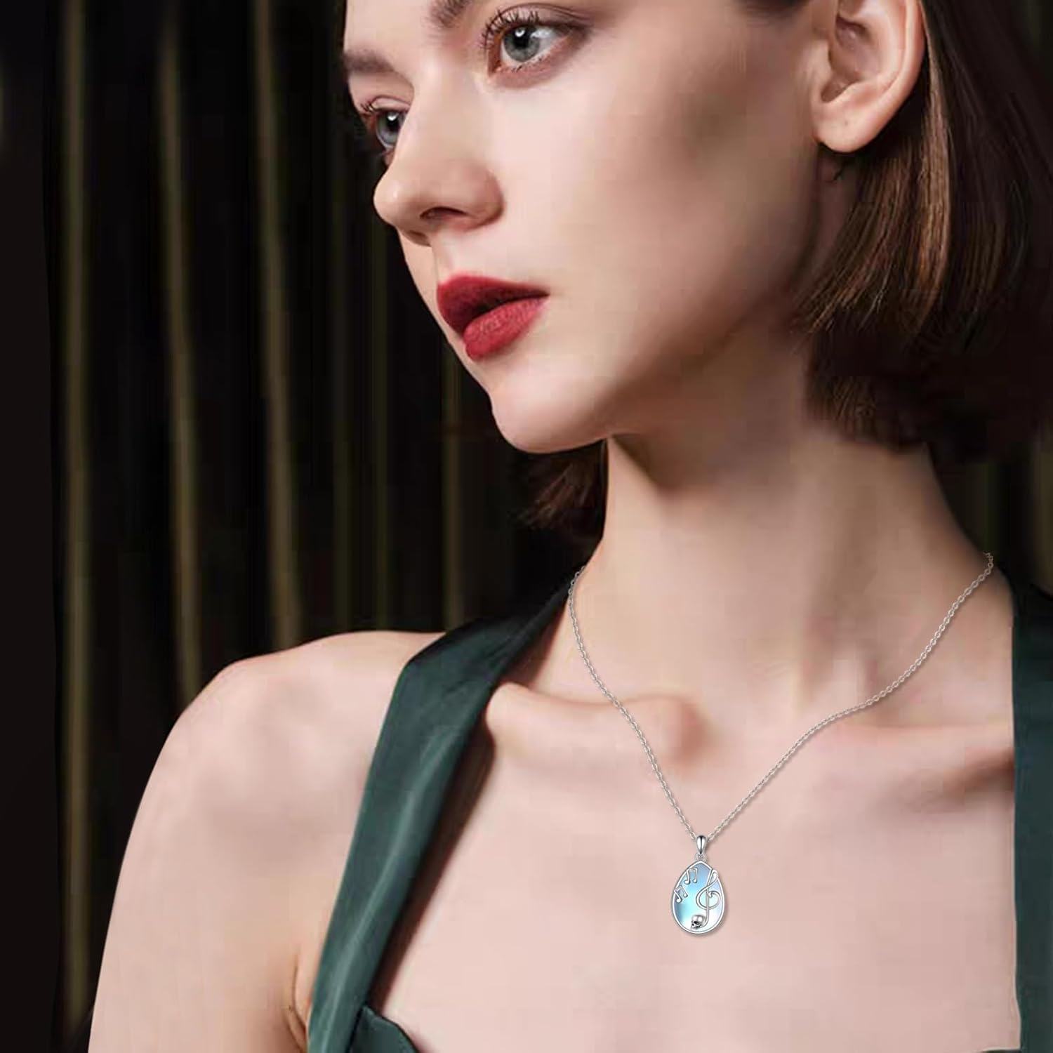 wholesale 925 Sterling Silver Musical Note & Treble Clef Pendant with Blue Opal Stone Necklaces for Women Music Lover Gifts-0-1