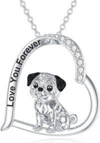 wholesale 925 Sterling Silver Love You Forever Pug in Heart Pendant Necklace for Women's Gifts-Pug