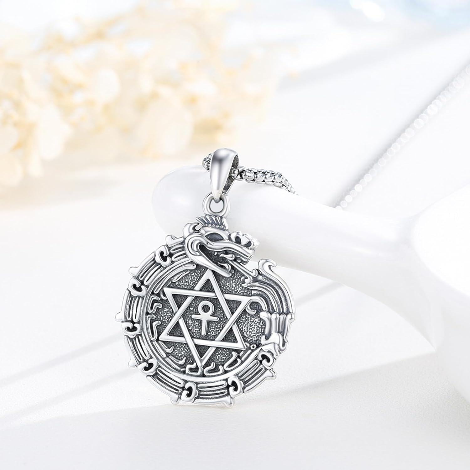 wholesale 925 Sterling Silver Aztec Ouroboros Poseidon Skull Eye Of Horus Pendant for Men's Necklaces-0-2