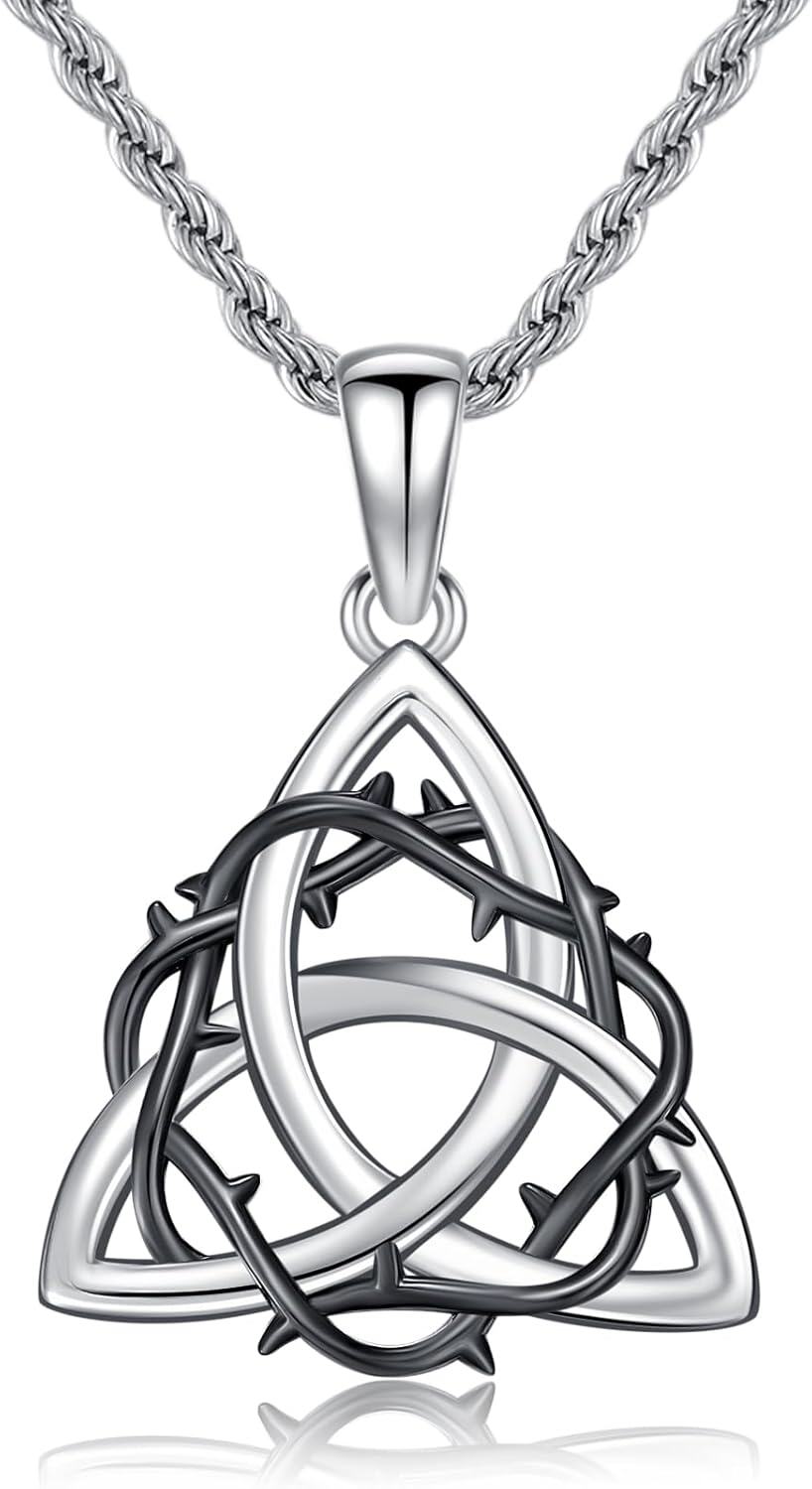 Sterling Silver Stone Celtic Knot Necklace for Men Women-A01-Celtic and Thorn