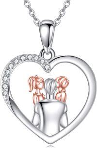 wholesale 925 Sterling Silver Heart Pendant with Family Figure Design - Father & Daughter Necklace Gift for Mom-06-Father Daughter Son Necklace