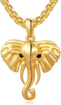 wholesale Gold 925 Sterling Silver Elephant Head Pendant Necklace with Chain for Women and Men-Gold