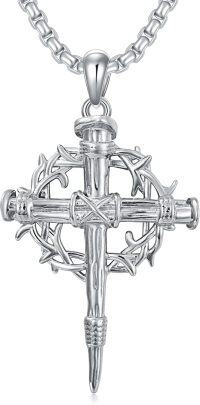 wholesale 925 Sterling Silver & Gold-Plated Antler Design Christian Cross Necklace on  (24)-Silver