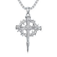 wholesale 925 Sterling Silver & Gold-Plated Antler Design Christian Cross Necklace on  (24)-Silver