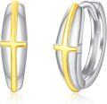 wholesale 925 Sterling Silver Gold Plated Cross Huggie Hoops for Women and Men Christian Jewelry-0-0