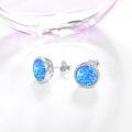 wholesale 925 Sterling Silver Blue Opal Round Heart Engraved Stud Earrings 10mm for Women Gift-0-1