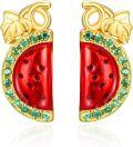 wholesale 925 Sterling Silver Watermelon Slice Stud Earrings with Green Accents for Women's Fashion  Ideas-0-0