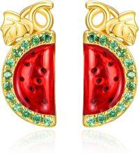 wholesale 925 Sterling Silver Watermelon Slice Stud Earrings with Green Accents for Women's Fashion  Ideas-Watermelon