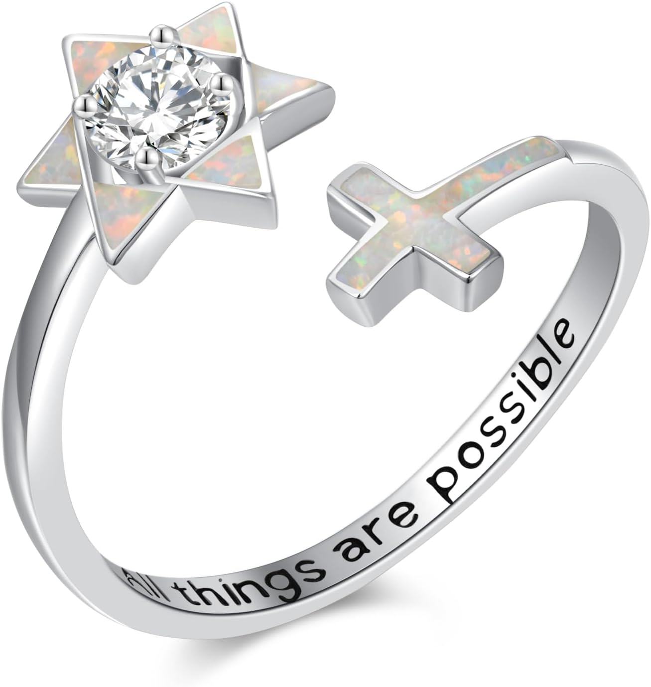 Sterling Silver Opal Star of David Ring for Women Hanukkah Jewelry Gift-0-1