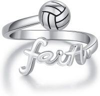 wholesale 925 Sterling Silver Faith Ball Adjustable Open Ring Sport Jewelry Gift-Volleyball