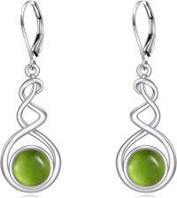 wholesale 925 Sterling Silver Green Cat's Eye Stone Drop Earrings Gift for Her-Olivine Peridot Earrings