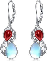wholesale 925 Sterling Silver Moonstone Valentine Vintage Dangle Teardrop Leverback Earrings w Birthstone Gifts for Her-Red
