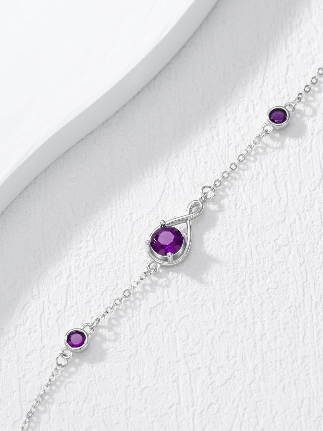  Sterling Silver Infinity Birthstone Link Bracelet for Women Adjustable 7 +2 Chain Gift -0-4