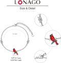 wholesale 925 Sterling Silver Red Cardinal Bird Charm Bracelet with Leaf Design and Adjustable Chain - Perfect Gift for Women & Moms (Autism Awareness)-0-5