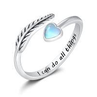 wholesale 925 Sterling Silver Turquoise Moss Agate Feather Adjustable Western Thumb Ring Vintage Jewelry Gift-I can do all things-Moonstone