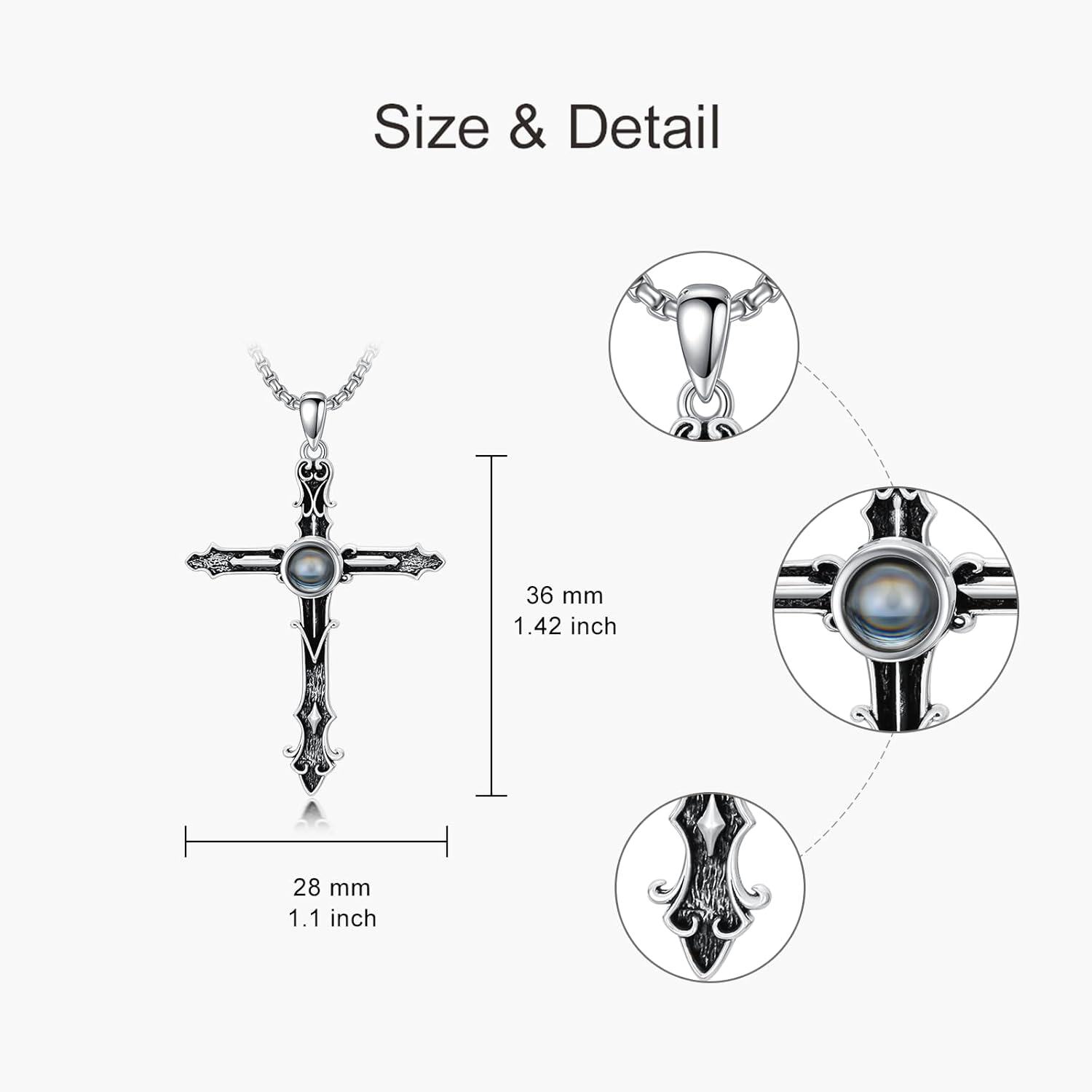 925 Sterling Silver Labradorite Stone Cross Projection Necklace for Women and Men Personalized Photo Pendant Elegant s-0-3