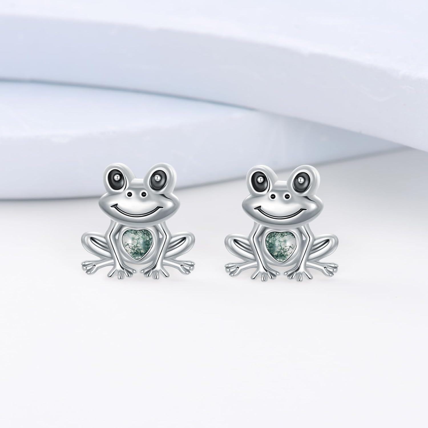 925 Sterling Silver Green Stone Frog Stud Earrings - Cute Animal  for Girls and Women-0-1
