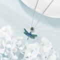 wholesale 925 Sterling Silver Blue Green Enamel Dragonfly & Moss Agate Pendant Necklace-0-3