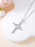 wholesale 925 Sterling Silver Heart-Shaped CZ Cross Pendant Necklace for Women - Faith  for Mom Wife Daughter Sister-0-4