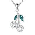 wholesale 925 Sterling Silver Heart-Shaped Crystal Fruit Charm Necklace with Green Leaves and Chain for Women Girls s-0-0