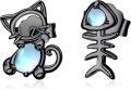 wholesale 925 Sterling Silver Moonstone Cat & Fish Bone Stud Earrings - Adorable Animal  Set for Women Girls-0-0