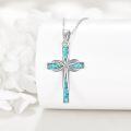 wholesale 925 Sterling Silver Infinity Turquoise Cross Pendant Necklace for Women Girls Christian Gift Jewelry 43mm x 68mm-0-2
