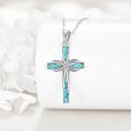 wholesale 925 Sterling Silver Infinity Turquoise Cross Pendant Necklace for Women Girls Christian Gift Jewelry 43mm x 68mm-0-2