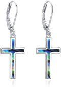 wholesale Sterling Silver Cross Leverback Dangle Drop Earrings for Women Men-0-30