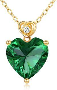 wholesale 14K Gold 3Ct Heart Cut Created Birthstone Love Heart Necklace for Women-A5:May-Emerald