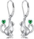 wholesale Sterling Silver Red Heart Cute Cat Dangle Earrings for Women-0-26