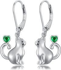wholesale Sterling Silver Red Heart Cute Cat Dangle Earrings for Women-May