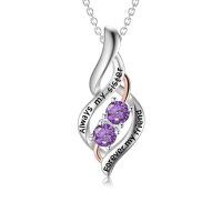 wholesale 925 Sterling Silver Twisted Pendant With Purple Stones-02-Feb-Dark purple-Always My Sister Forever My Friend-2-02-Feb-Dark purple-Always My Sister Forever My Friend-2