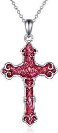wholesale 925 Sterling Silver Red Enamel Gothic Cross Pendant Necklace for Women Christian s-0-0