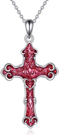 wholesale 925 Sterling Silver Red Enamel Gothic Cross Pendant Necklace for Women Christian s-Red