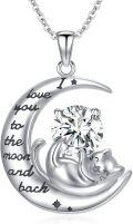 wholesale Sterling Silver White Gold Plated Cat Birthstone Pendant Necklace-0-0