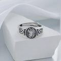 wholesale Sterling Silver & Black Stone St. Michael Ring, Adjustable Templar Ring for Men, Hypoallergenic, Nickel-Free, Lead-Free, Durable Carving, Size US 7-9-0-3