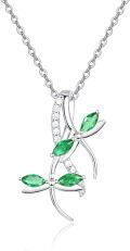 wholesale 925 Sterling Silver Emerald Dragonfly Pendant Necklace with CZ Stones and Extender Chain (34)-0-0