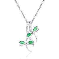 wholesale 925 Sterling Silver Elegant Leaf Pendant With Green Stones-Green Emerald